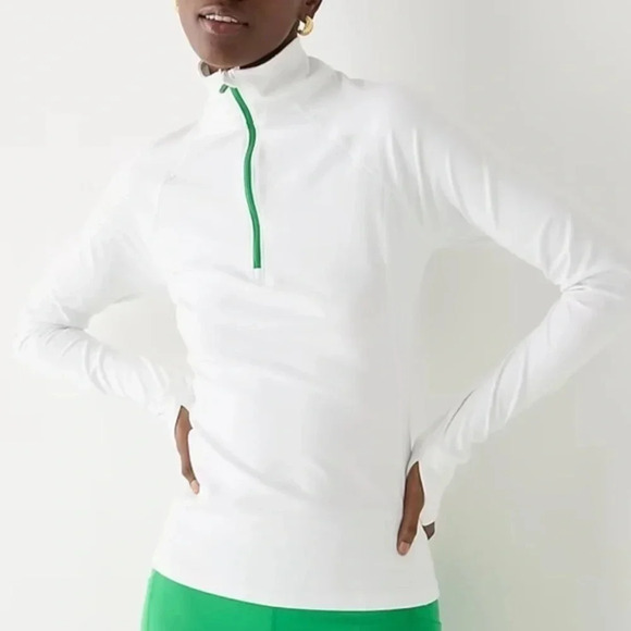 New J Crew Cloudstretch Half Zip Pullover Shirt White Green - Picture 1 of 8